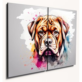 The Plum Penguin Dogue de Bordeaux Wall Art - A4 Dual Panel MDF Wood Watercolour Style Decor