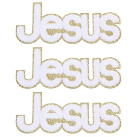 CHGCRAFT 3 Pcs Jesus Chenille Letter Patch Iron On Letters for Clothes Alphabet Patches Sew Embroidered Patches Letter Sew On Patches for Jackets Hats Backpacks Jeans DIY Accessories, 3.3×7.95 inch