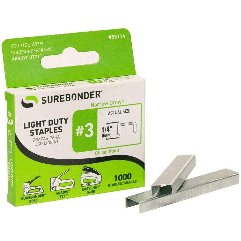 55114#3 Light Duty Narrow Crown Staples - 1/4" Length -
