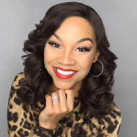 FANCEE Short Loose Wavy Wig Curly Glueless body Wave Wigs Big Curly Lady Side Part Shoulder Length Wigs Synthetic Bob Wavy Wig for Black Women Red (Chocolate Brown, 16)