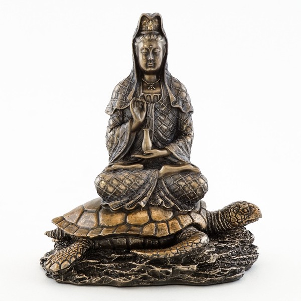 Top Collection Quan Yin Rising from The Sea Statue - Kwan Yin Goddess of Mercy and Compassion Sculpture - 6.5-Inch Guan Yin on Sea Turtle Collectible Buddhist Figurine (Cold Cast Bronze)