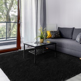 SOANNY Area Rugs for Bedroom Living Room, 4x6 ft Solid Fluffy Shaggy Carpet, Small Washable Non-Slip Soft Rug for Kids Nursery and Home Decor, Black