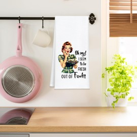 BASGIATH WAR COLLEGE Funny Kitchen Dish Towel with Retro Design, White Cotton Tea Towel with Humorous Quote, 16 x 24 inches