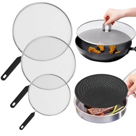 5 Pack Splatter Screen for Kitchen, Silicone Splatter Guard 12.6", 304 Stainless Steel Splatter Screens 11.4" 9.8" 7.4", Splatter Guard with Flat Knob 13", Multi-Use Splatter Screen for Frying Pan