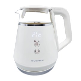 OVENTE Electric Kettle with 5 Temperature Control Presets, LED Digital Display, 5Hr Keep Warm Function, Auto Shut-Off and Boil Dry Protection, 1500W BPA Free Glass Water Heater and Boiler, White KD95W