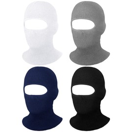 4 Pack 1-Hole Knitted Full Face Cover Winter Balaclava Ski Mask Thermal Face Cover for Men Women Outdoor Winter Sports (Black, White, Navy Blue, Gray)