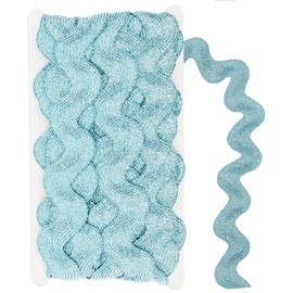 UKQRRTC 10 Yards Metallic Rick Rack, 25mm Wide Glitter Rick Rack Trim, Zig Zag Wave Bending Fringe Ribbon for Sewing Wedding Dress Present Wrapping(Light Blue)
