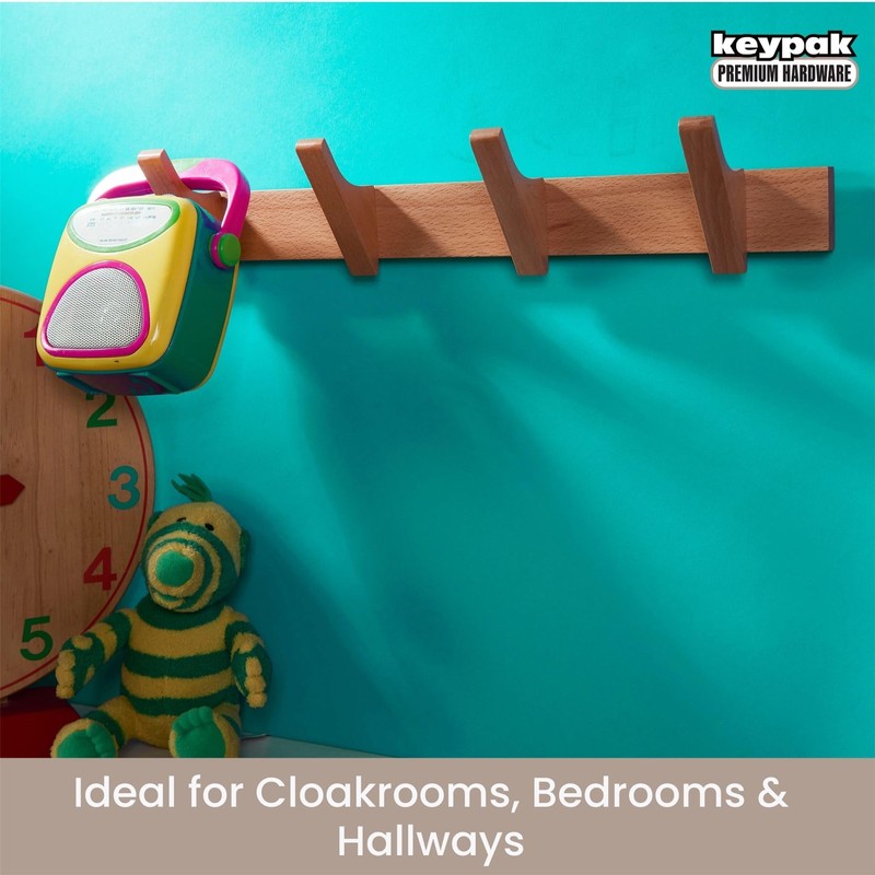 Keypak Wooden Wall Mounted Coat Rack 4 Hook 46cm Slimline