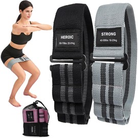 Landotter Adjustable Fabric Resistance Bands for Legs & Butt - Non-Slip Exercise Bands with Quick Buckle, 4 Resistance Levels for Yoga, Pilates, Home Workouts (Black & Gray, 50-70&40-55 pounds)