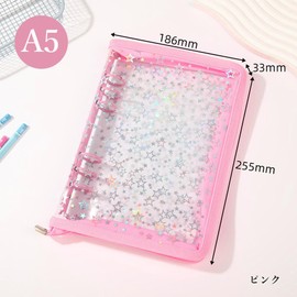 Samcos Sticker Book, Star Pattern, A5 Size, Seal Binder, 6-Hole Binder, Trekker Case, Collage Notebook, Sticker Storage Album, 4 Pockets Double-Sided Storage Refills, 20 Transparent Sleeves (Pink, A5)
