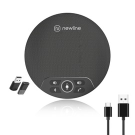 N newline USB Conference Microphone Speaker with Dongle, Bluetooth Speakerphone, 360° Voice Pickup, 4 Mics, Portable USB Speakerphone w/Noise Reduction for Home Office, Meeting Teams, Zoom, NewPie 30
