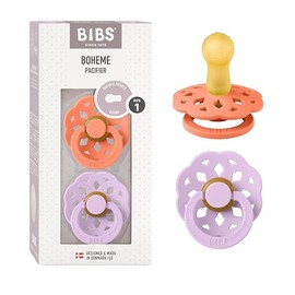 BIBS Boheme chupetes de 2 piezas Libre de BPA., Tetina simétrica. Látex de caucho natural,. Talla 1 (0-6 meses), Papaya/Violet Sky