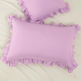Queen Pillow Cases Set of 2, 20x30 Envelope Pillow Cases Purple Ruffle Pillowcases, Soft Breathable and Non Shrinking Microfiber Pillow Shams Ruffle Pillow Covers