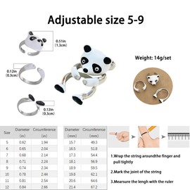 Yudisho 3PCS Combination Open Metal Panda Rings,Funny Rings,Ring For Girl And Women, Plastic, No Gemstone