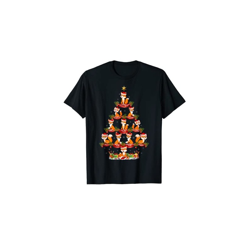 Fox Animal Christmas Tree Lighting Fox Christmas Tree T-Shirt, black