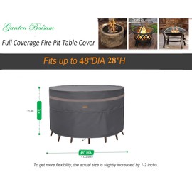 Garden Balsam Fire Pit Cover Waterproof Heavy Duty Fade Resistant Outdoor Firepit Covers Round Fits 44-47 inch Fire Pit Table Cover 48" Dia x 28" H -Dark Grey