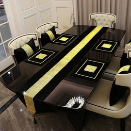 San Tungus Gold Rhinestone Table Runne Embroidered Table Runner with Hand-Tassels for Party, Dresser Decor and Dining Room Decorations(Black, 13"×72")