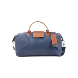 Bey-Berk Vienna Duffel Bag - 20" x 12" x 10" Leather Duffel Bag with Brown Accents, Navy