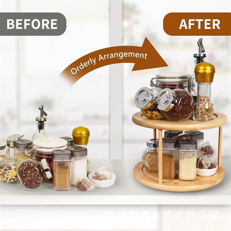 Bamboo Lazy Susan Organizer, 2-Tier Kitchen Rotating Spice Rack for