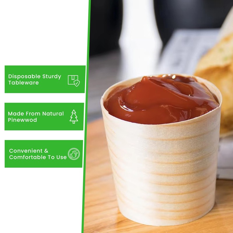 Canape King Pinewood Disposable Cups - Biodegradable Natural Wooden Desert