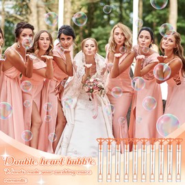 PullCrease 150 Pcs Bubble Wands Bulk for Wedding Party Mini Heart Wand with Bubble Solution for Wedding Bridal Showers Valentine Anniversary Graduation Birthday Supplies(Rose Gold,Double Heart)
