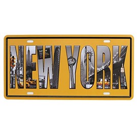 SUMIK New York Vintage Metal Tin Sign Auto License Plate, Embossed Tag Size 6" X 12"