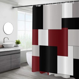 GCIREC Burgundy Geometric Shower Curtain, Burgundy Grey Black Geometric Shower Curtain Contemporary Bathroom Curtain Bathtub Home Decor Waterproof Fabric Machine Washable with 12 Hooks