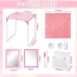 Maxcheck 8 Pcs Locker Accessories Set Locker Rug Magnetic Mirror Organizer Dry Erase Markers Whiteboard Magnets Shelf Decorations for Office School Essentials(Pink)