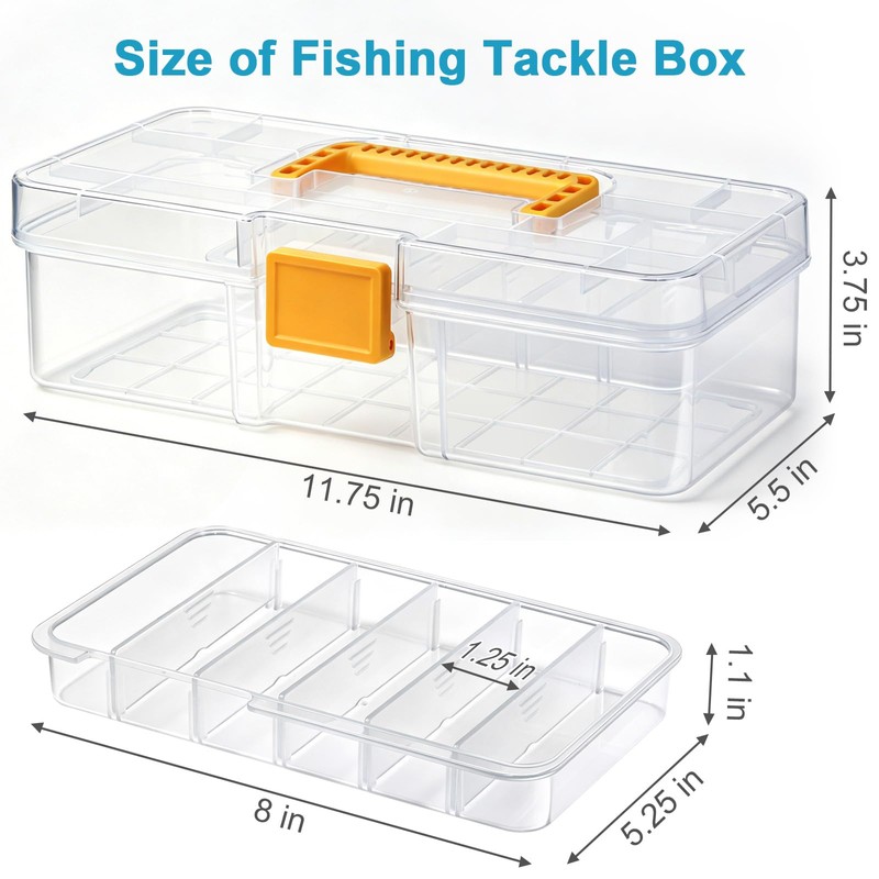 Fishing Tackle Box, Clear Plastic Fishing Bait and Lure Organizer