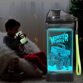 Lightzz Kids Water Bottle with 3D Glowing Monster Truck LED Light - 14 OZ Tritan BPA Free - Creative Ideal Travel Cup Car Race Gift for School Kid Boy Child Holiday Camping Picnic