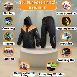 BYKR Waterproof Outdoor Motorcycle Rain Suits for Men & Women Cycling 2-Piece Breathable & Windproof Wet Weather Protection Motocross Rain Gear Reflective Rainwear All Sports Riding Rainsuit OrangeXL