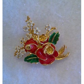 Unbranded ROSE BOUQUET CRYSTAL BROOCH CZECH MADE 18K GOLD PLATED