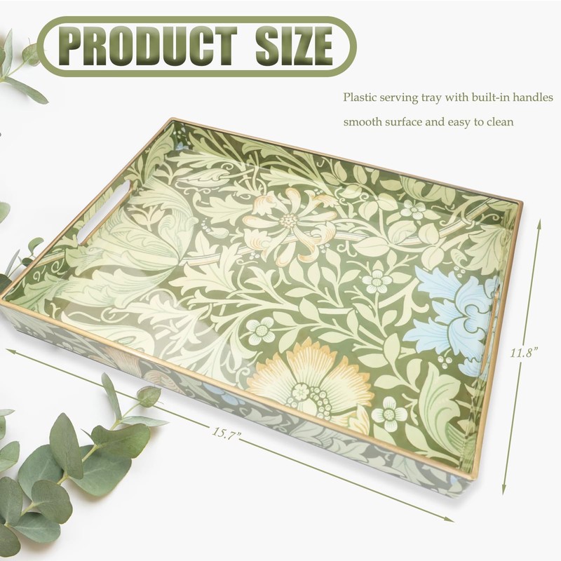 Spsyrine Serving Tray with Handles, Plastic Decorative Tray for Coffee