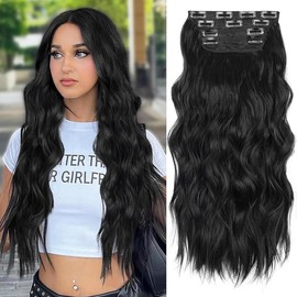 ALXNAN Clip in Hair Extension,Synthetic Long Wavy Hair Extensions 20 Inch Black 4PCS Thick Hairpieces for Women - Color: Ash Blonde Mix Highlights, Size: 20 Inch