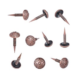 Homdire Upholstery Tacks with Small Head, 5/16 inch Vintage Furniture Tacks Nails for Upholstery, 200pcs Mini Decorative Nails with Threaded Leg, Sofa Tacks for Woods (Red Copper)
