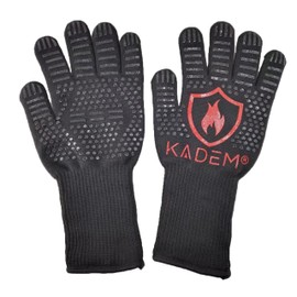 Kadem® Unisex Women's and Men's Barbecue Gloves, Heat Resistant up to 800 °C, Oven Gloves, Oven Gloves, Fireproof Non-Slip Ruby S/M