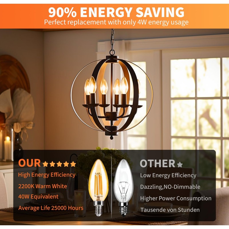 ALAMPEVER Chandelier Light Bulbs,E12 Candelabra Bulb 40 Watt,E12 LED Bulb
