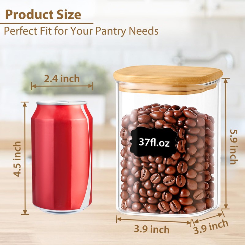 37oz(1.2Qt) Square Glass Storage Containers with Bamboo Lids – 4