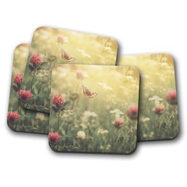 4 Set - Pretty Spring Butterfly Coaster - Nature Wildlife Flowers #16757