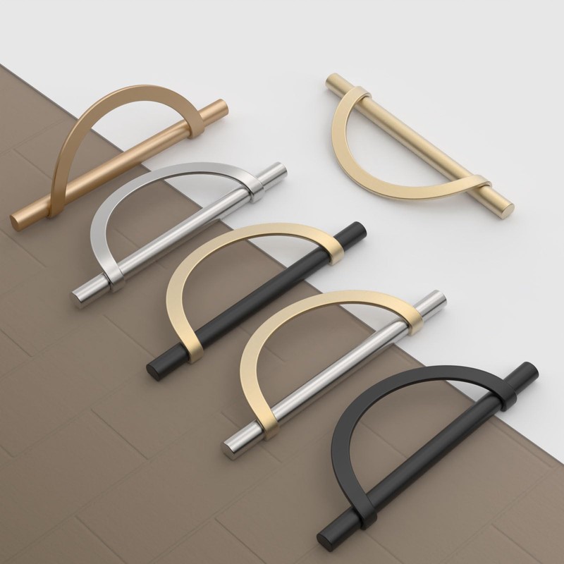 9BUILD 6 Pack 96mm Gold Brushed Satin Nickel Cabinet Pulls