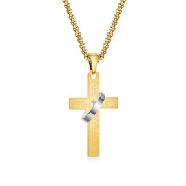 YIFSIY 18K Yellow Gold - Plated Cross Pendant Necklace, Stainless Steel With Rotated Ring Religious Jewelry for Women/Men