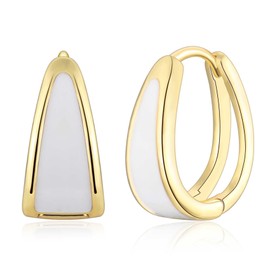 CERSLIMO Chunky Hoop Earrings, Gold Earrings for Women Girls with White Plated, Hypoallergenic Earrings Womens Hinged Gold Hoop Earrings Jewellery Gifts, Sleeper Earrings for Daily Wear Christmas