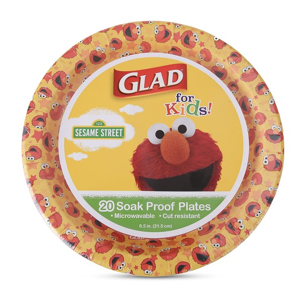 Glad for Kids Elmo Paper Plates | Elmo Plates with Stars, Kids Snack Plates | Elmo Paper Plates for Everyday Use, 8.5” Paper Plates 20 Ct | Sesame Street Paper Plates