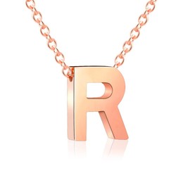 VU100 Necklace Initial Alphabet Letter Pendant for Women Girls Rose Gold Stainless Steel Necklace with Letter Chain 45 + 5 cm, Stainless Steel