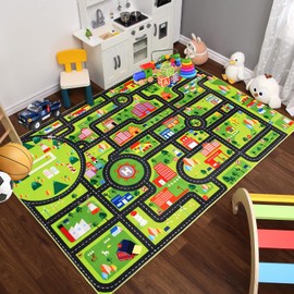 FairOnly Kids Play Rug 5x7 Feet Kids Carpet Playmat Car Play Rug City Life Traffic Road Kids Rug Large Children Educational & Game Area Rug for Toddler Boys Bedroom Playroom Classroom
