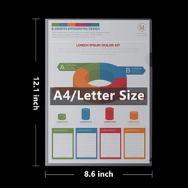 12 Pack Clear File Folders - A4/Letter Size Transparent L-Type Paper Plastic Sleeves Ideal for School and Office Supplies