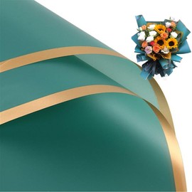 20 Sheets Pure color gold edge Flower Wrapping Paper,Waterproof Valentine's Day Bouquet Wrapping Paper 23x23Inch Used for DIY Crafts, Gift Packaging, Flower Shop Bouquet Packaging (Dark Green)