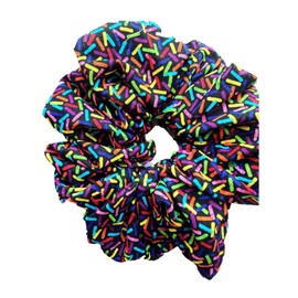 Sprinkles Gift Set - (1) 7 inch Jumbo & (1) Standard Size Scrunchie - Cotton Print Fabric - party graphic - black with multicolor - Made in Texas USA