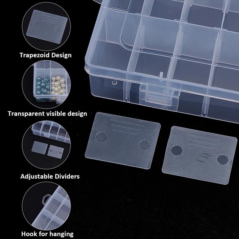 PONABEADIY 24 Compartments Bead Organizer with Removable Dividers Container Rectangle