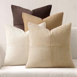 MIULEE Set of 4 Corduroy Cushion Covers, Patchwork Cushion Covers, Soft Decorative Cushion, Modern Invisible Zip, Sofa Cushion, Decorative Cushion for Sofa, Living Room, Bedroom, Coffee Series, 50 x